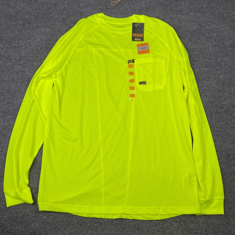 Ariat Rebar Heat Fighter LS T-Shirt Neon Lime Mens LT 10031031